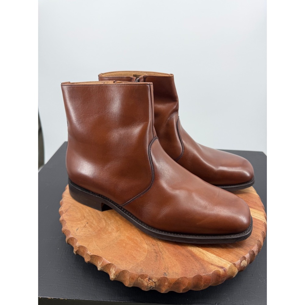 Hitchcock Side Zip dress Boots Mens 10 3E Brown Leather Square Toe Made England